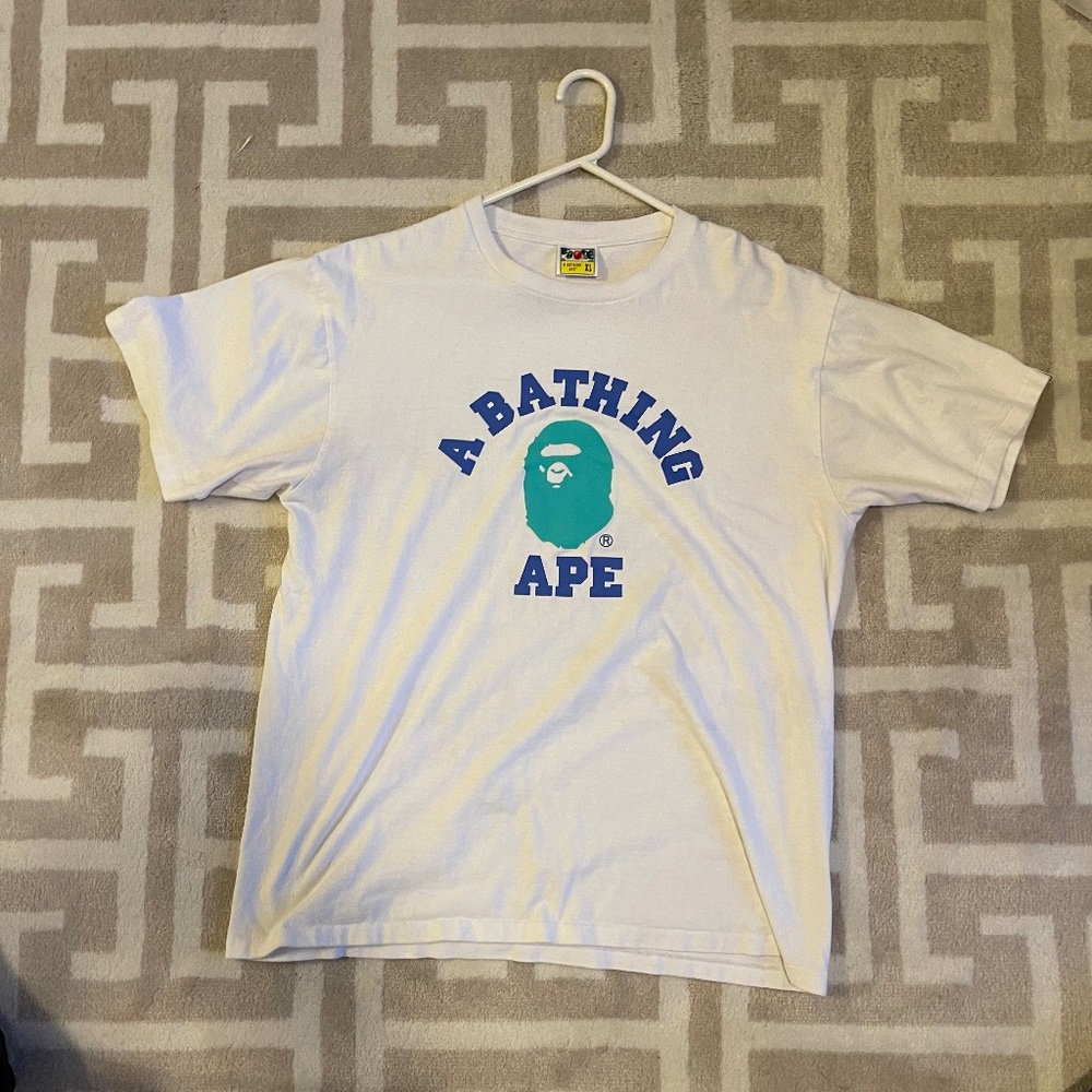 Bape Blue Solid Logo College Tee 'White' - image 6